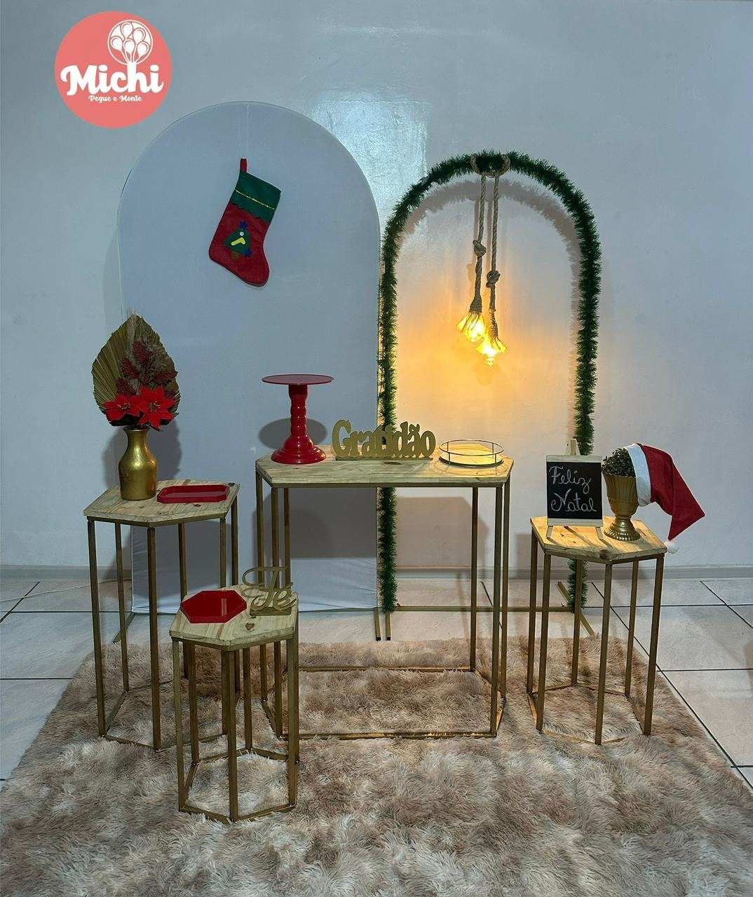 Kit Natal Branco Com Mesas Ferro - Michi Pegue e Monte