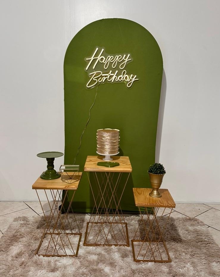 Kit Happy Birthday Verde Oliva Com Led - Michi Pegue e Monte