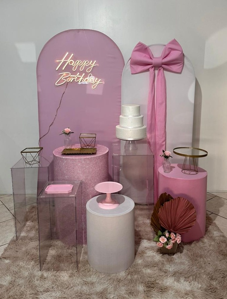 Kit Laço Rosa Com Cubos Acrílicos E Cilindros - Michi Pegue e Monte