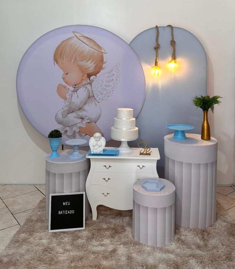Kit 3 Batizado Anjinho Branco E Azul Com Luz - Michi Pegue e Monte