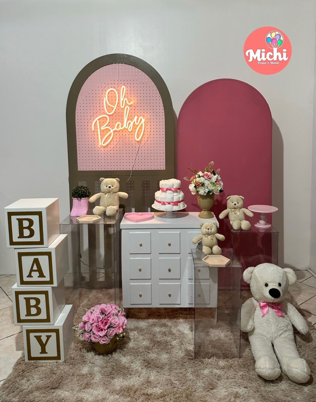 Composição Luxo Baby Rosa - Michi Pegue e Monte