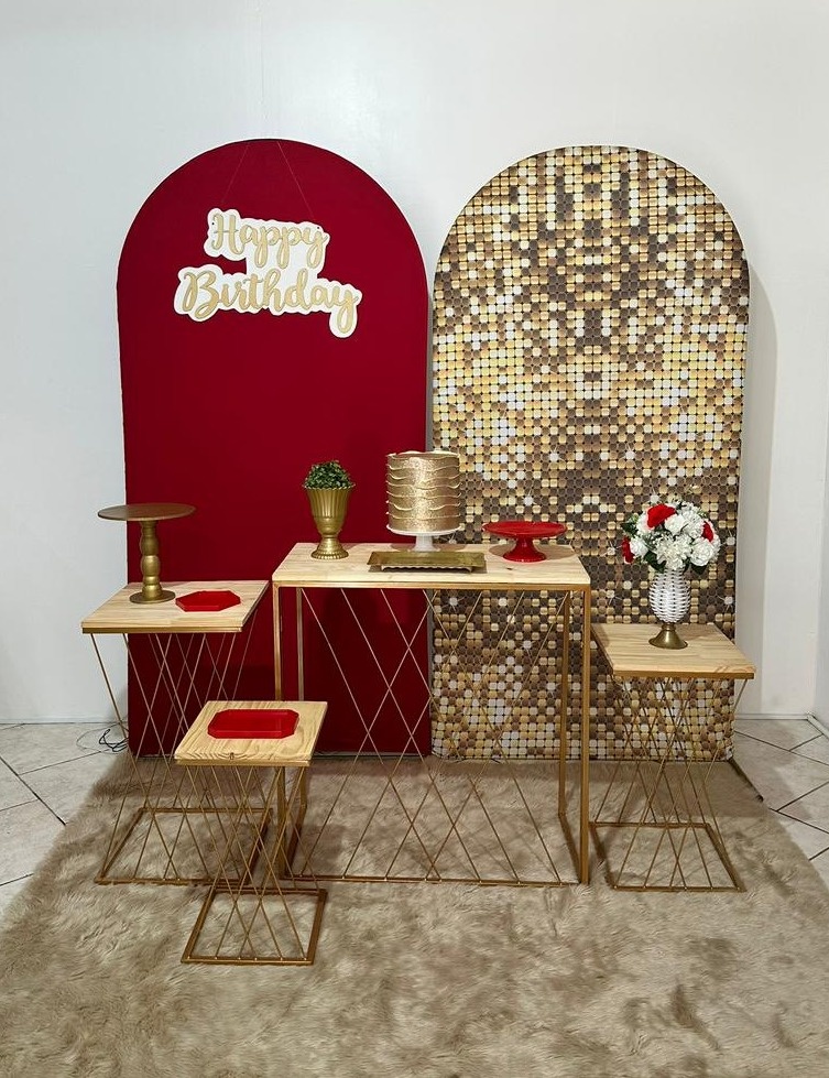 Kit Happy Birthday Vermelho E Dourado - Michi Pegue e Monte