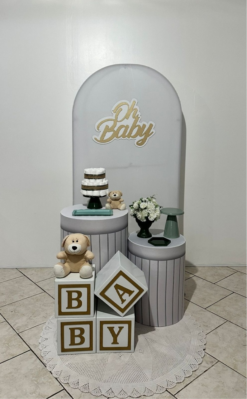Kit Oh Baby Branco Painel Romano Com Cubos - Michi Pegue e Monte
