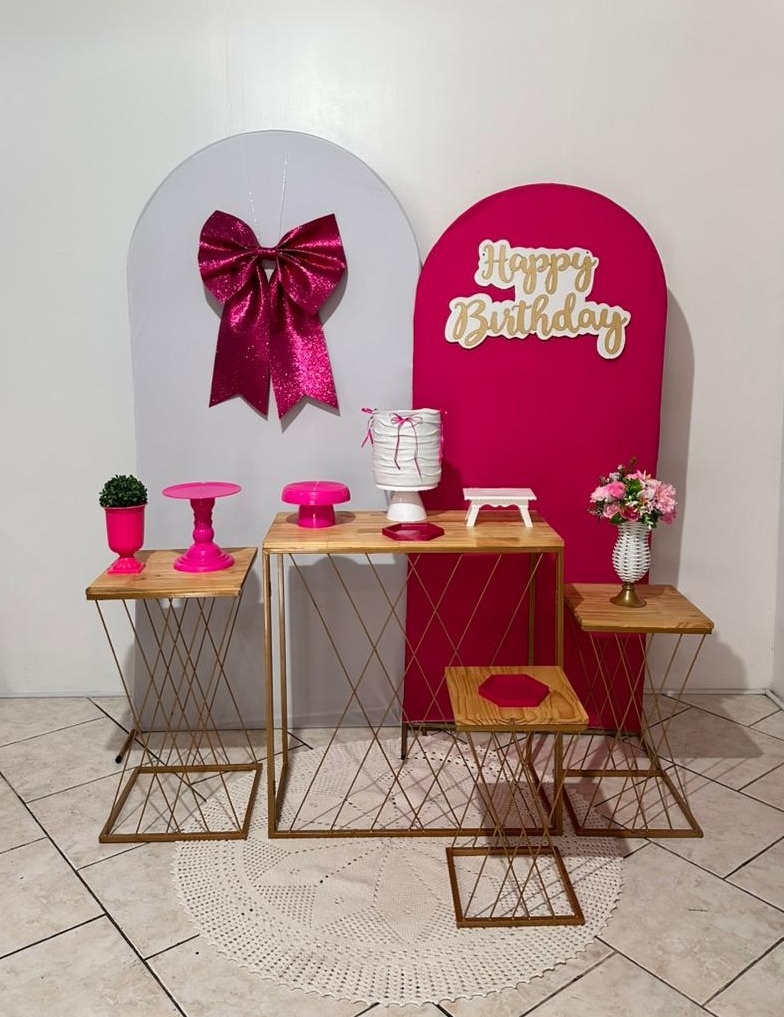 Kit 4 Rosa E Branco Com Laço Mesas Teia - Michi Pegue e Monte