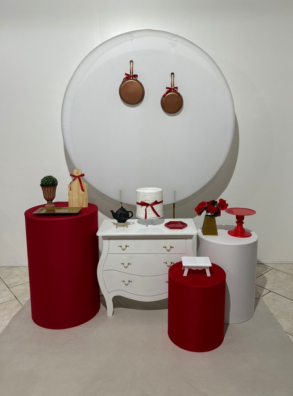 Kit 2 Chá Cozinha Branco E Vermelho - Michi Pegue e Monte