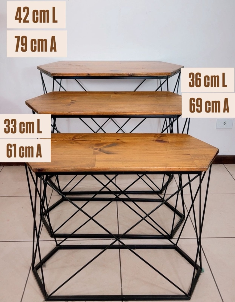 Mesa Sextavada Preta - Trio  - TudFestas