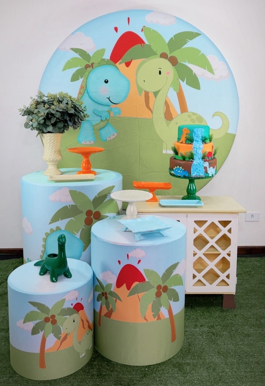 Kit Prata Dinossauro Baby Fundo Arvore  - TudFestas
