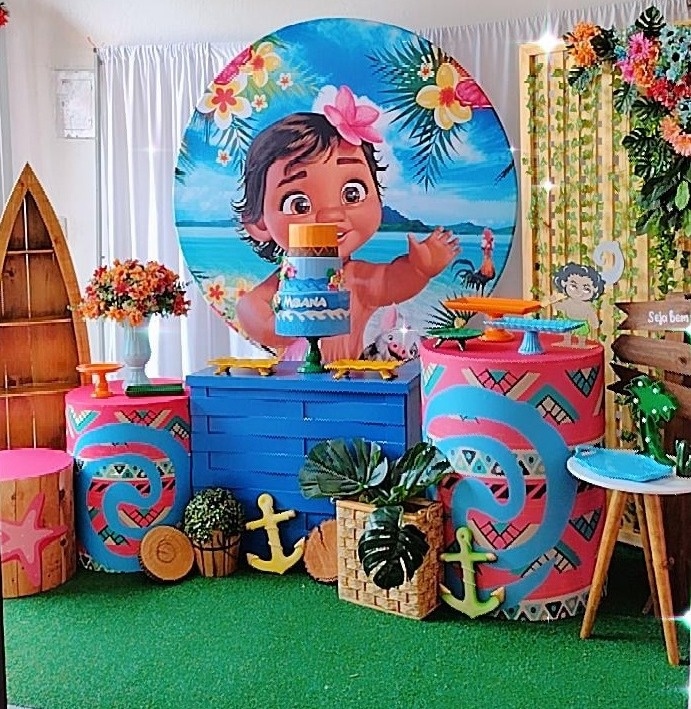Moana Baby Fundo Rosa 2 Composição - TudFestas