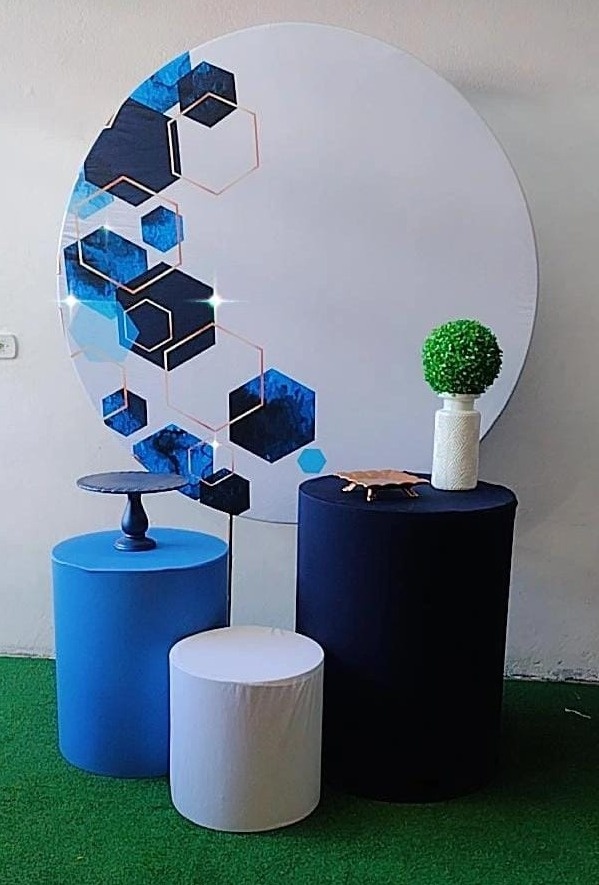 Kit Promocional Azul Geométrico Branco  - TudFestas
