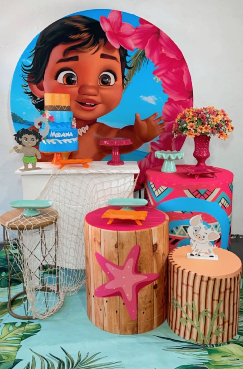 Kit Diamante Moana Baby Fundo Rosa  - TudFestas