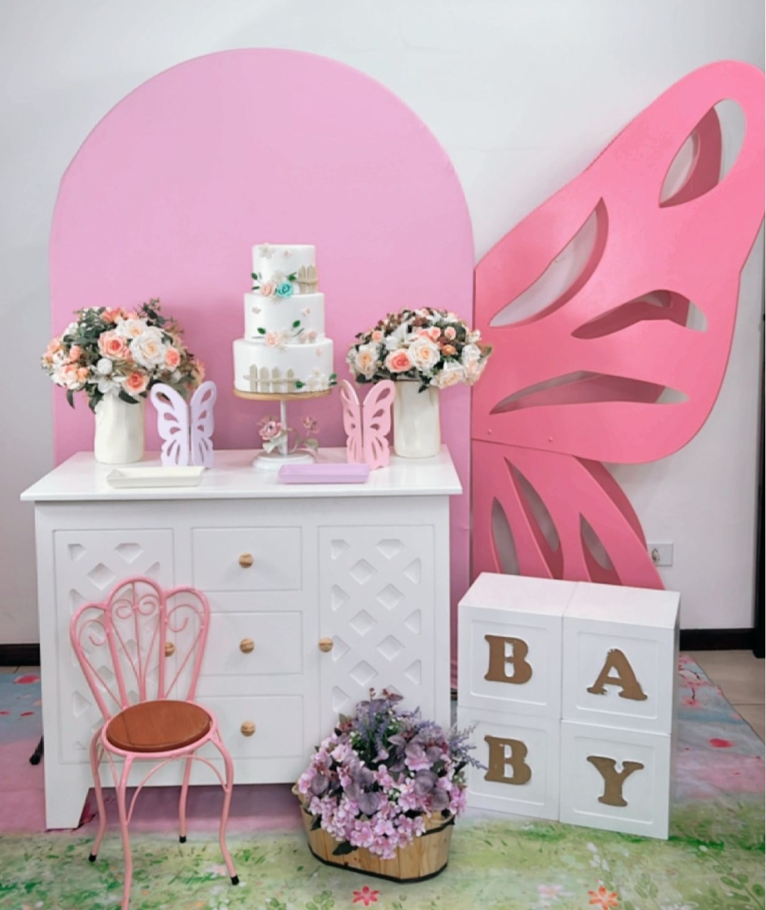 Borboleta Composição - Painel Rosa - Modelo 3 - TudFestas