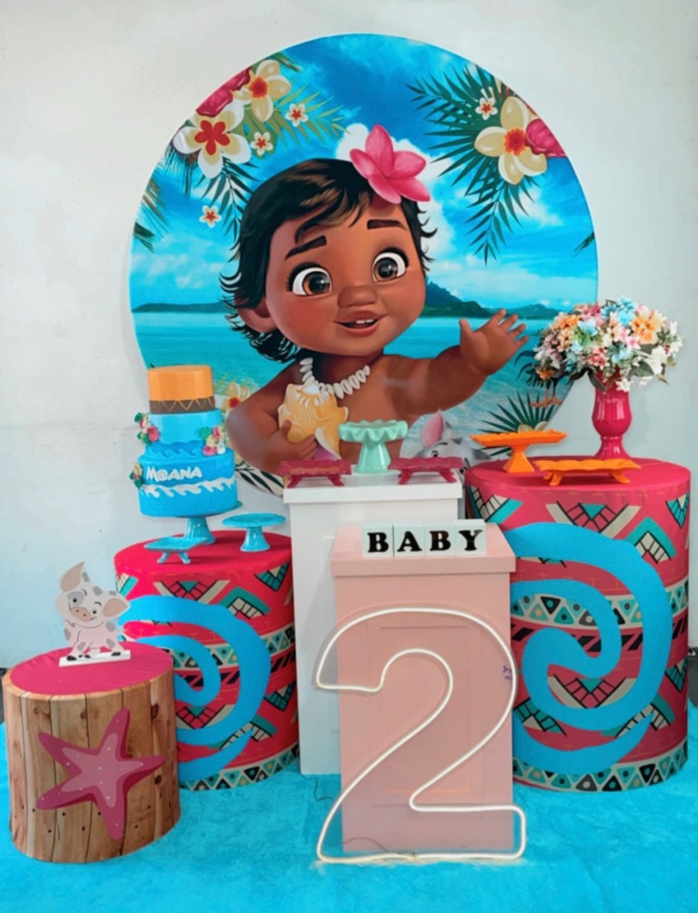 Kit Diamante Moana Baby Fundo Azul Mod 2   - TudFestas