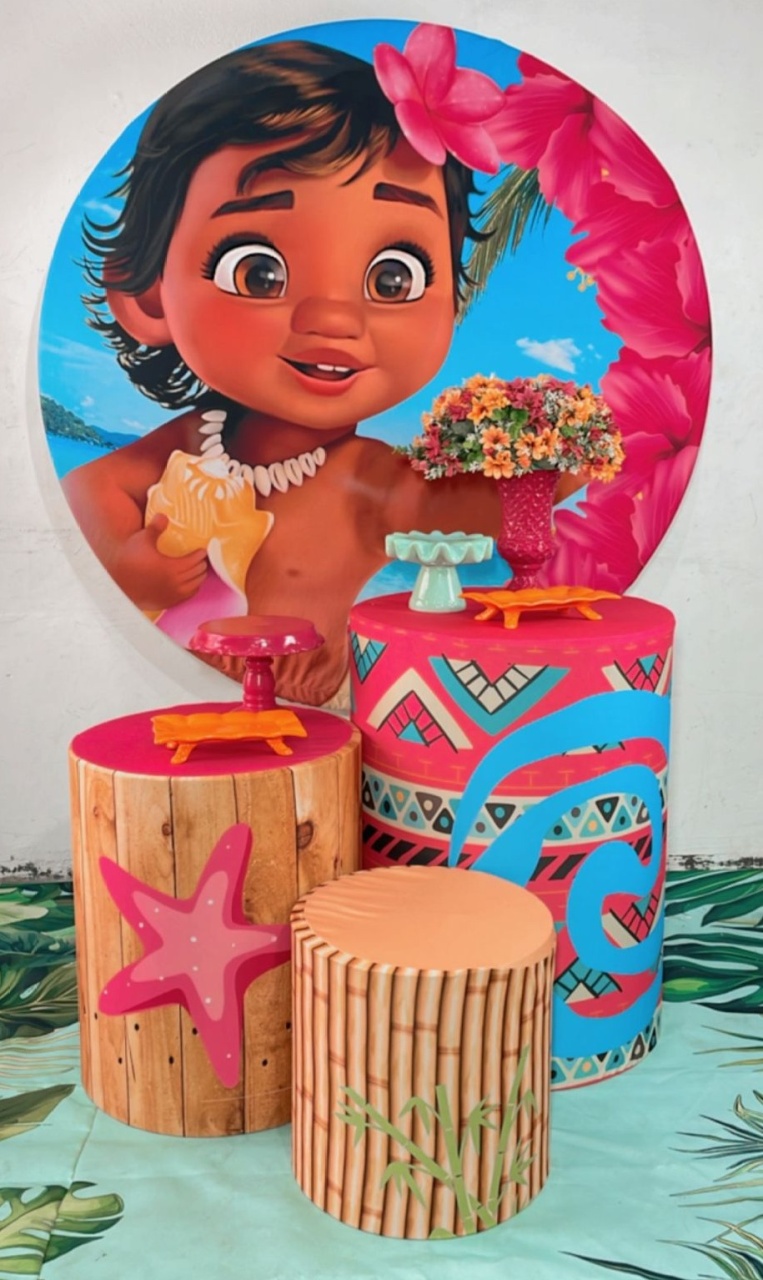 Kit Bronze Moana Baby Fundo Rosa  - TudFestas