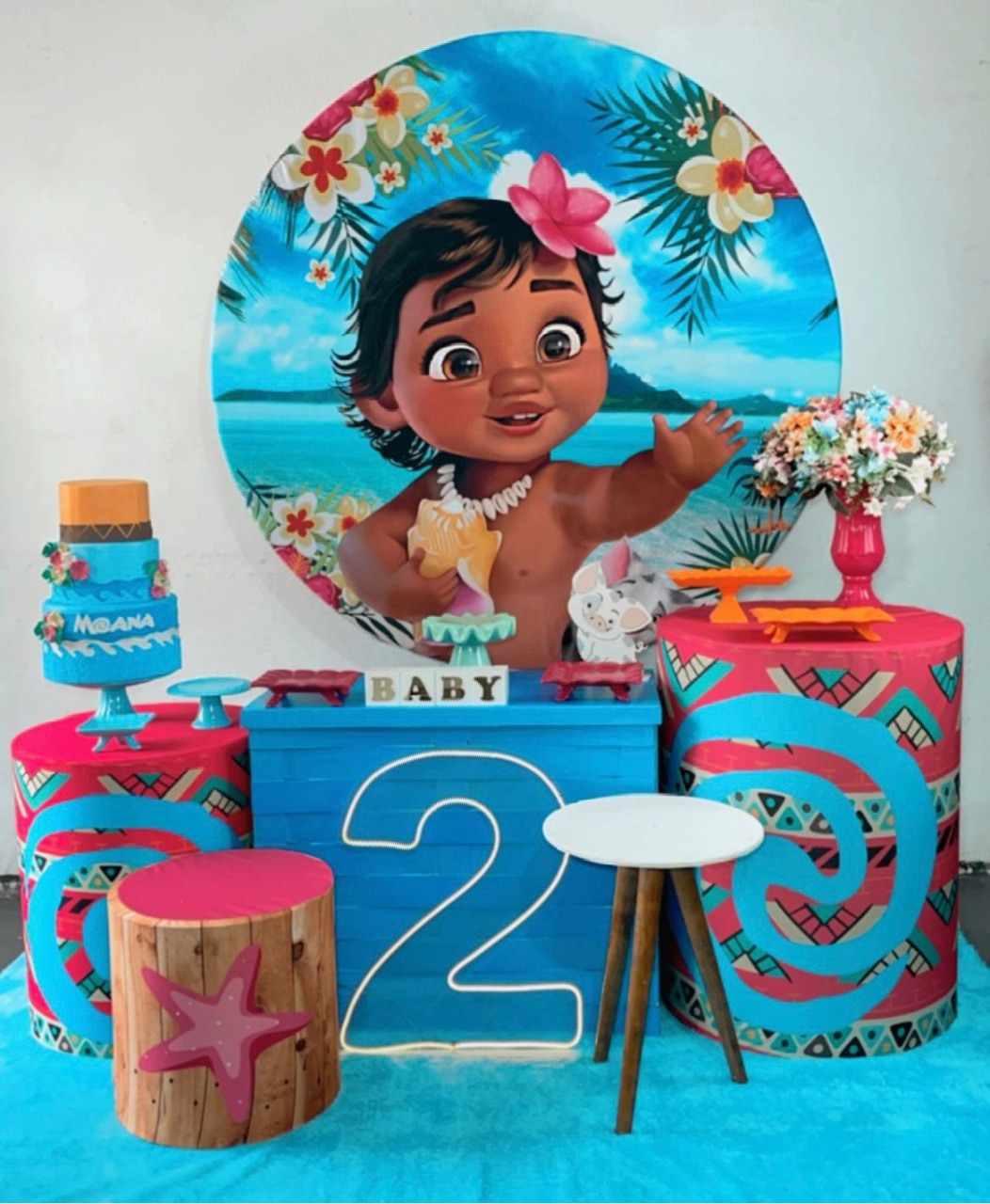 Kit Diamante Moana Baby Fundo Azul Mod 3 - TudFestas