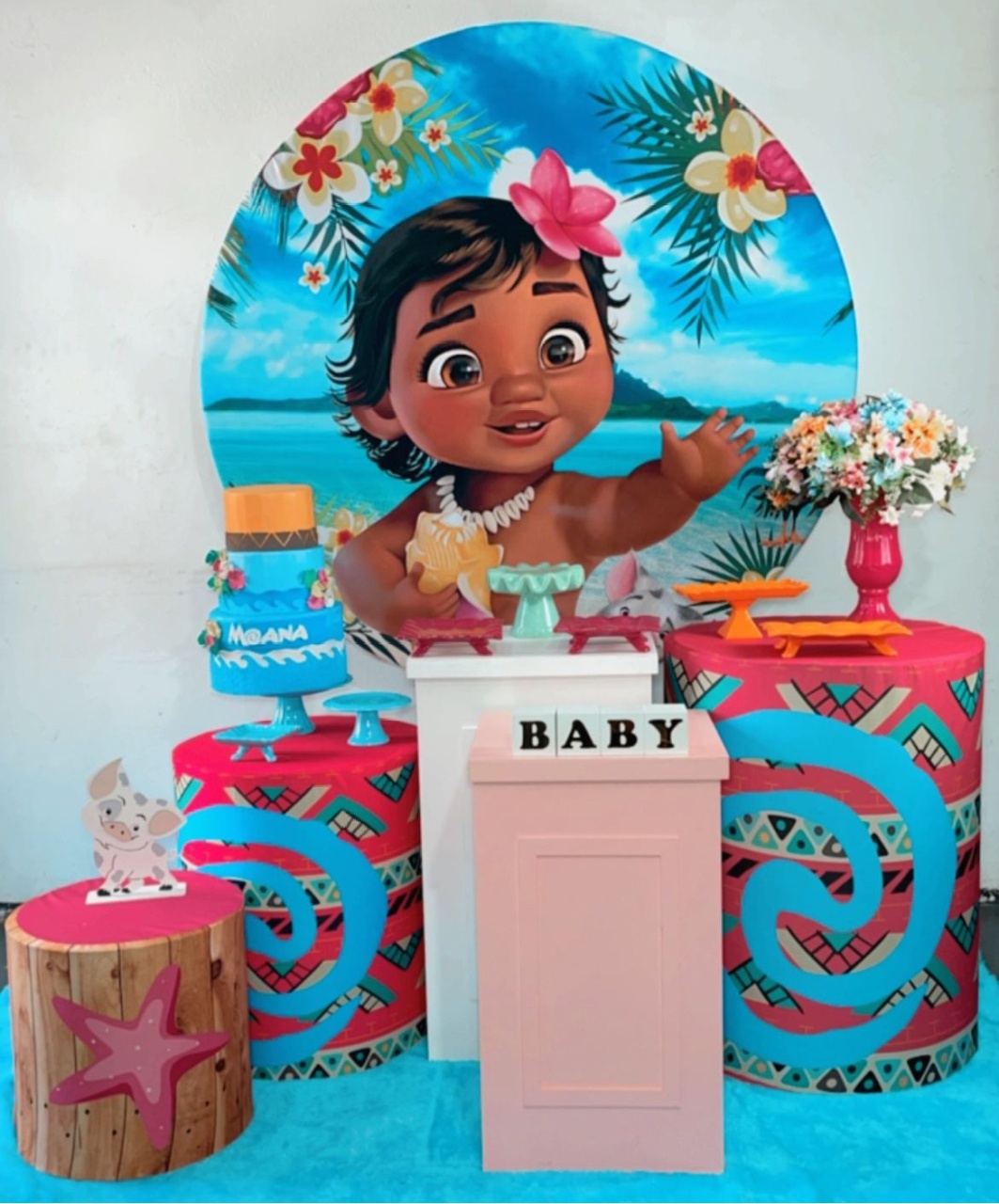 Kit Ouro Moana Baby Fundo Azul Mod 2  - TudFestas
