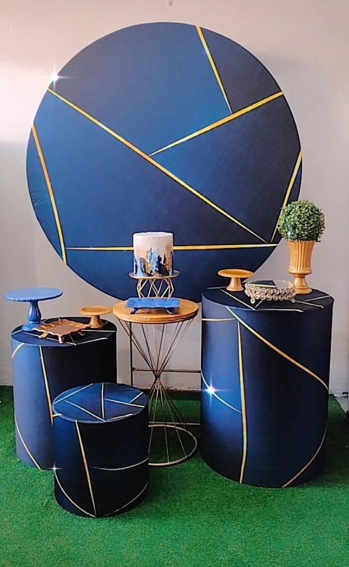 Kit Prata Azul Geométrico - Modelo 2 - TudFestas