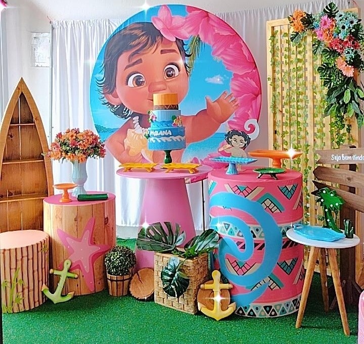 Moana Baby Fundo Rosa Composição  - TudFestas