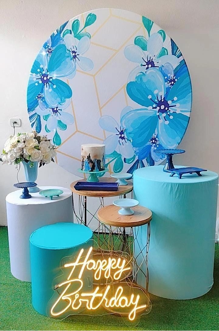 Kit Diamante Floral Azul Claro Geométrico - TudFestas