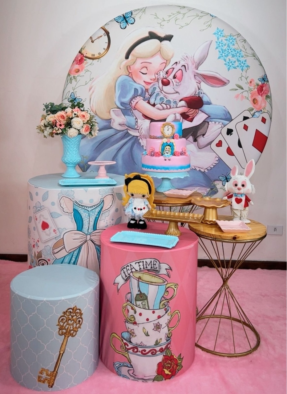 Kit Ouro Alice No País das Maravilhas - Painel Cartas - Modelo 2 - TudFestas