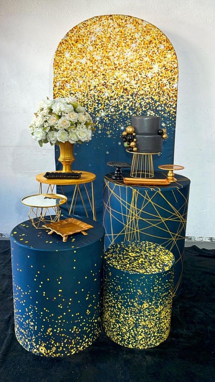 Kit Prata Gliter Dourado Com Preto - Painel Romano - TudFestas