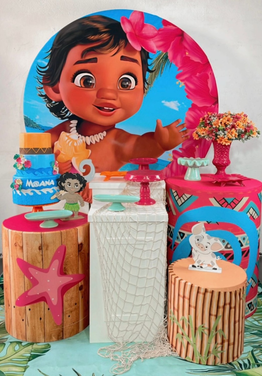 Kit Ouro Moana Baby Fundo Rosa Mod 2   - TudFestas