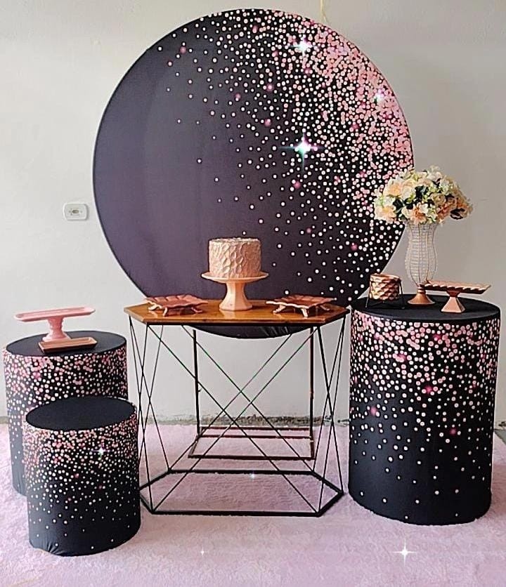 Kit Prata Gliter Rosa Com Preto - TudFestas