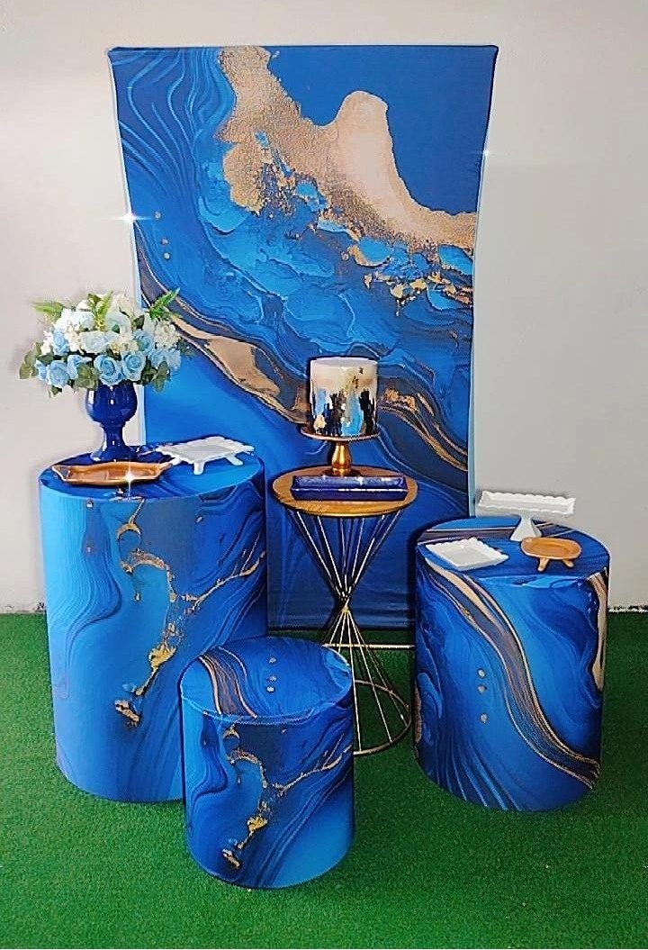 Kit Prata Azul Abstrato   - TudFestas