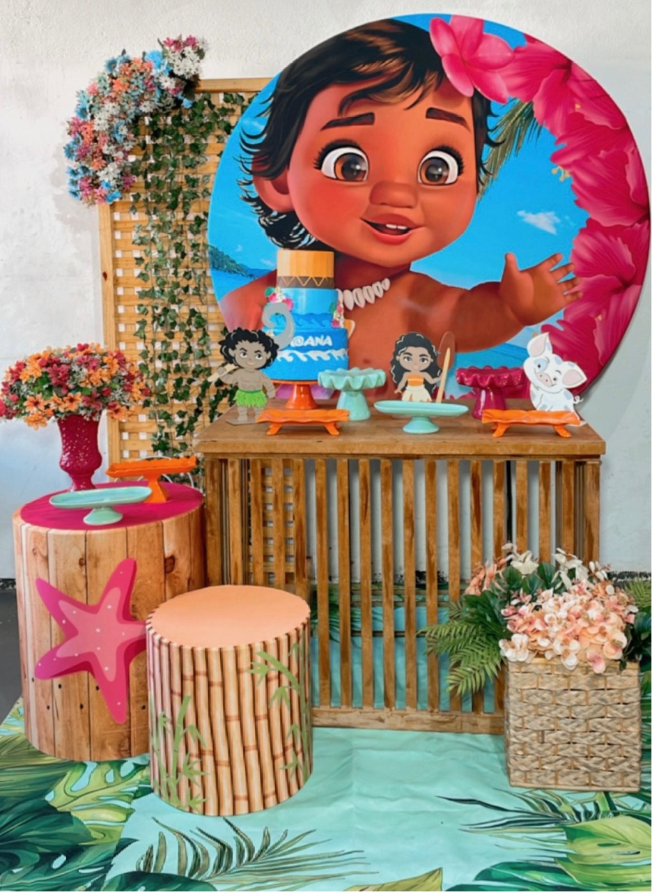 Moana Baby Fundo Rosa 4 Composição  - TudFestas