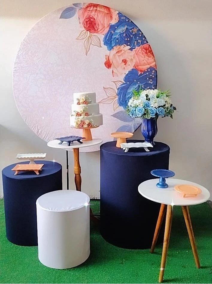 Kit Ouro Floral Azul Com Rose - TudFestas