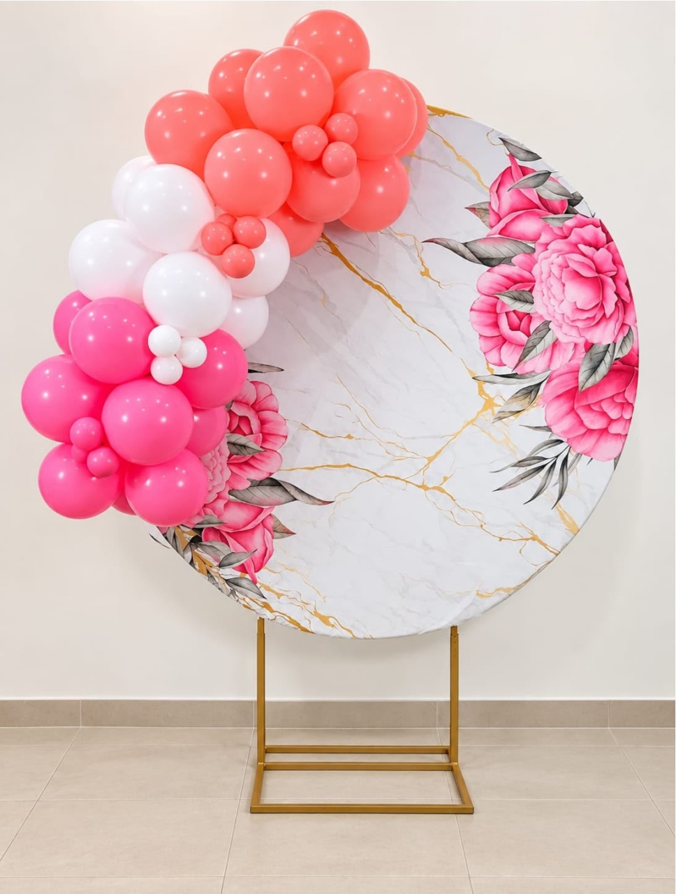 Arco de Balões - Venda (Mini Arco de Balões) Floral Rajado Rosa - TudFestas