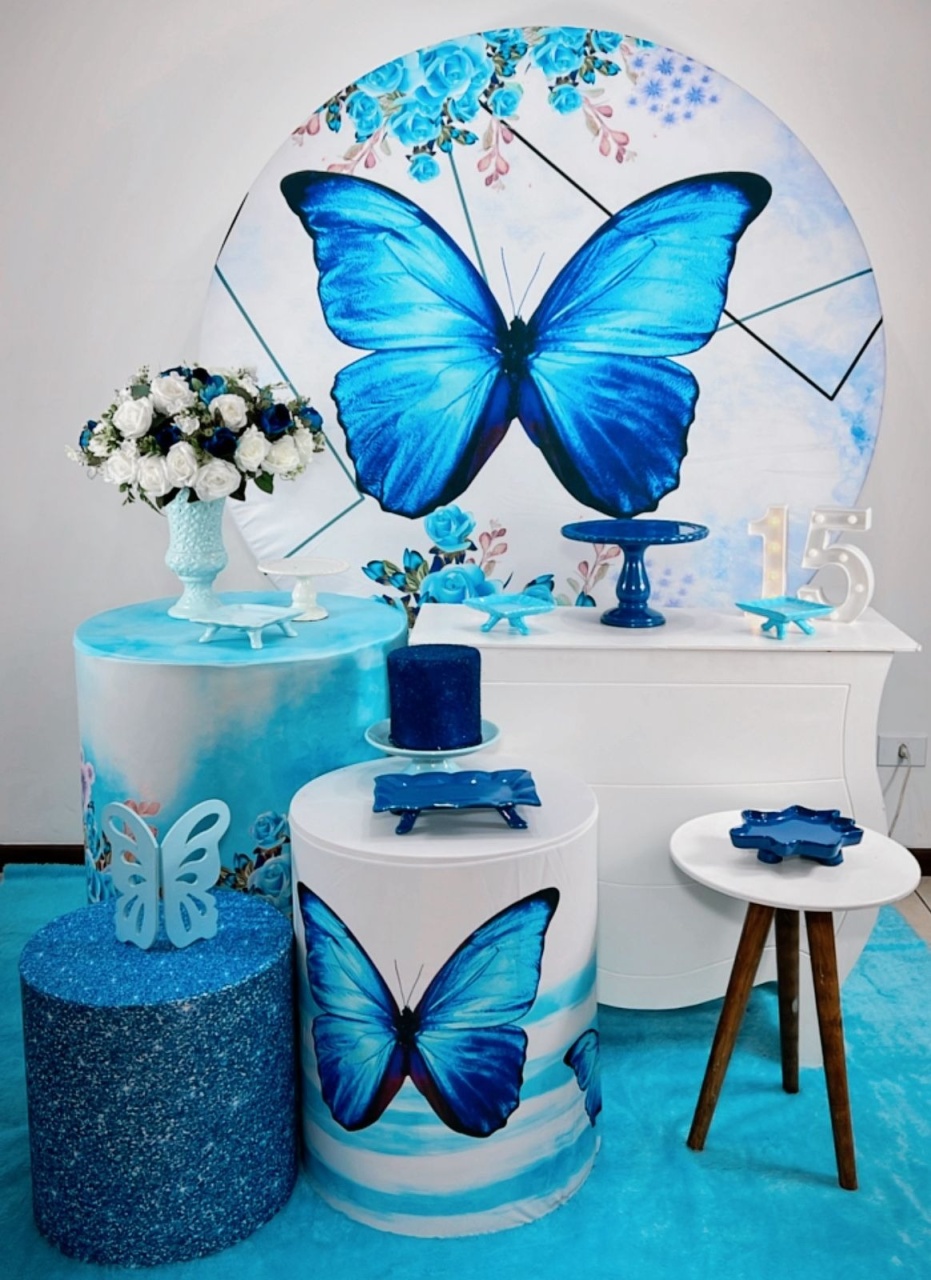 Kit Ouro Borboleta Azul - Modelo 2 - TudFestas