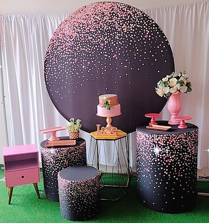 Kit Ouro Gliter Rosa Com Preto  - TudFestas
