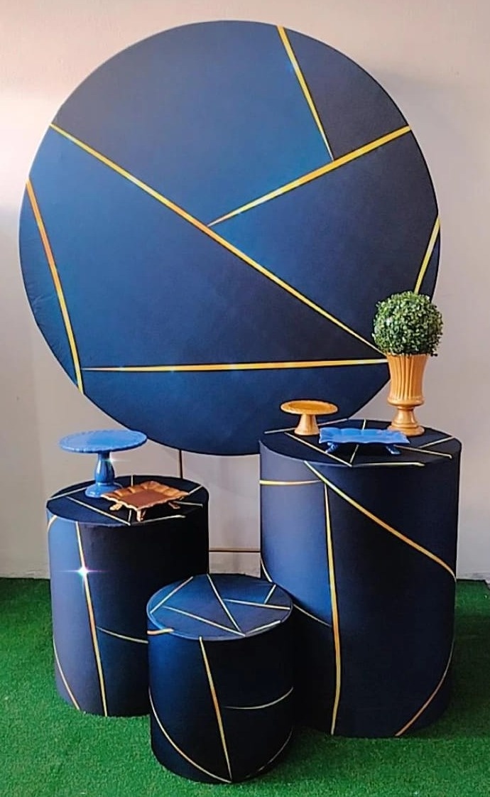 Kit Bronze Azul Geométrico - Modelo 2 - TudFestas