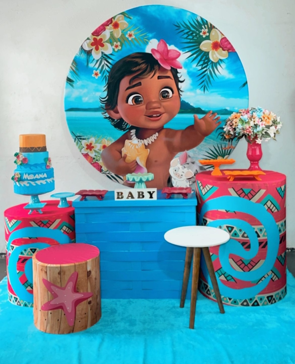 Kit Ouro Moana Baby Fundo Azul Mod 3 - TudFestas