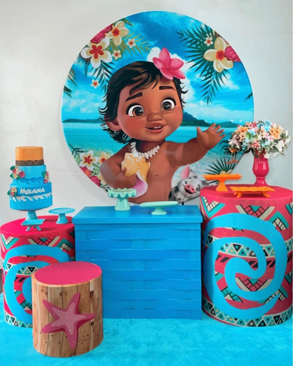 Kit Prata Moana Baby Fundo Azul Mod 3 - TudFestas