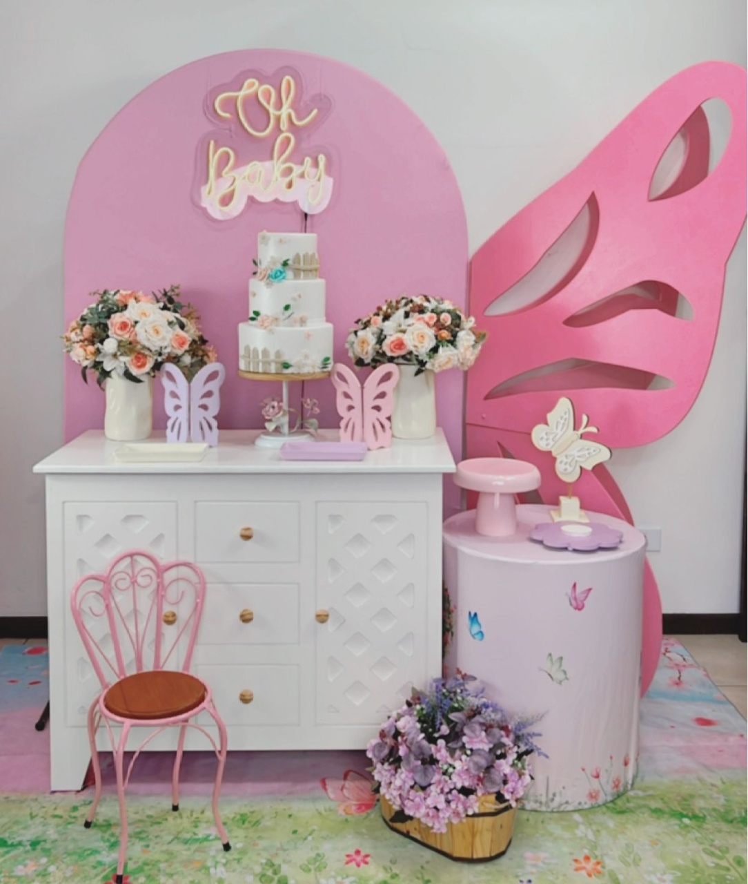 Borboleta Composição - Painel Rosa - Modelo 2 - TudFestas