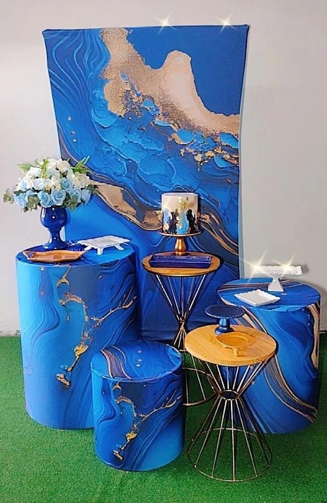 Kit Ouro Azul Abstrato - TudFestas