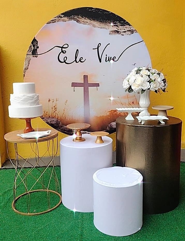 Kit Prata Bíblico Ele Vive - Modelo 2 - TudFestas