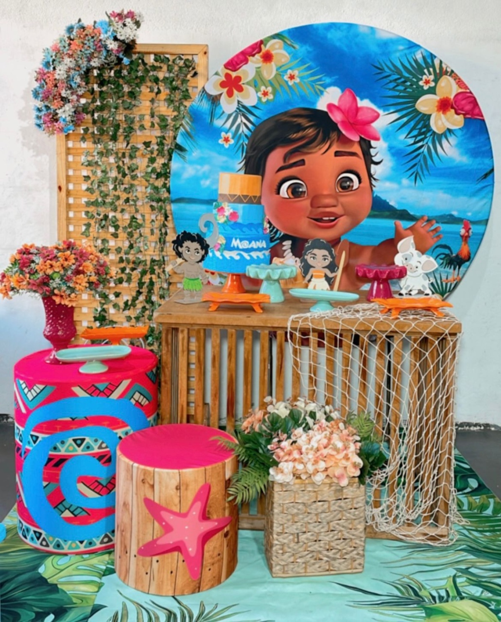 Moana Baby Fundo Rosa 5  Composição  - TudFestas