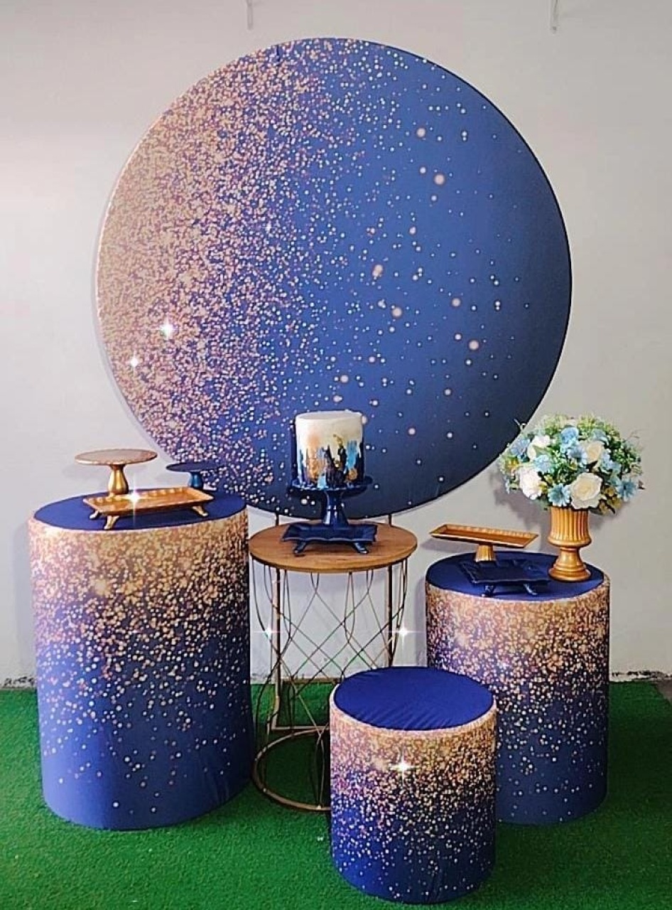Kit Prata Gliter Azul Com Dourado  - TudFestas