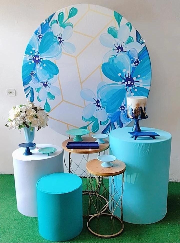 Kit Ouro Floral Azul Claro Geométrico  - TudFestas