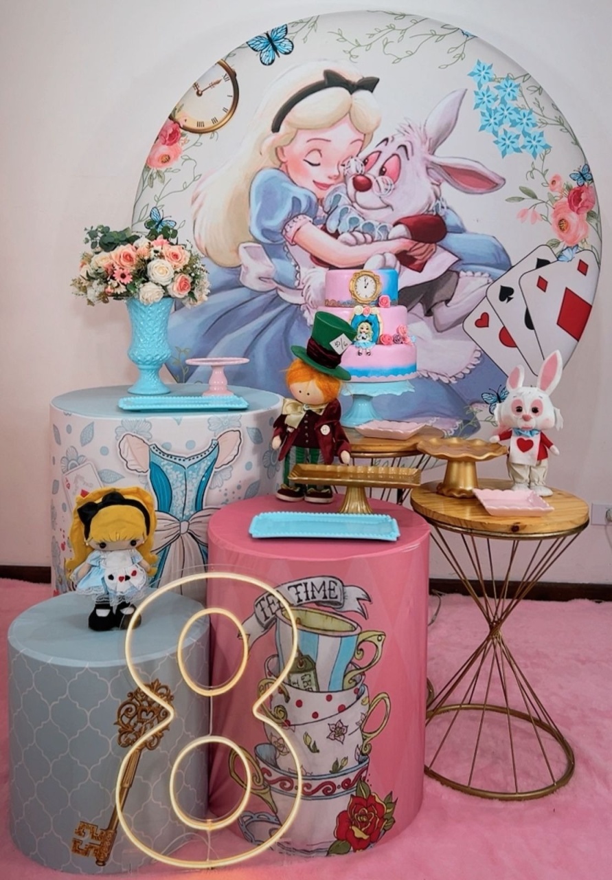Kit Diamante Alice No País das Maravilhas - Painel Cartas - Modelo 2  - TudFestas