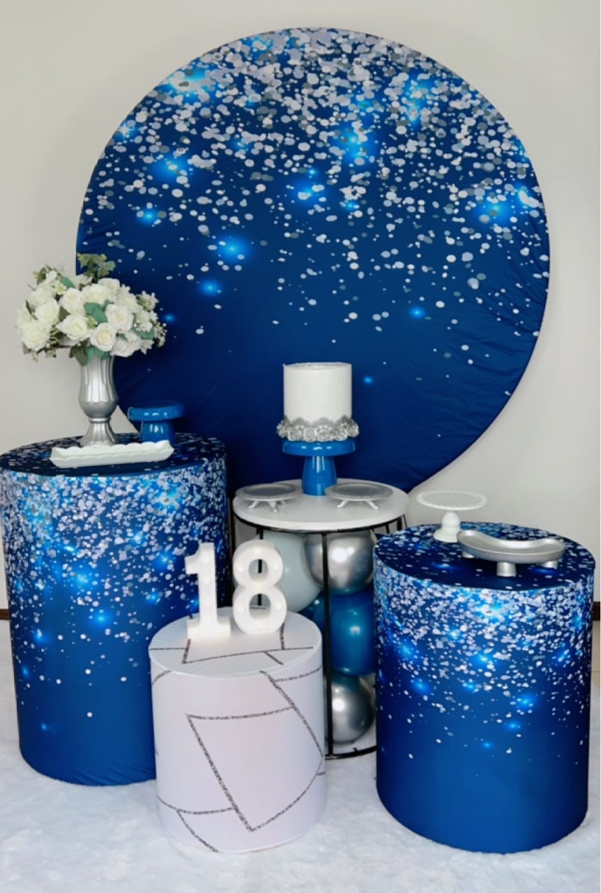 Kit Prata Glitter Azul Com Prata -  Modelo 2 - TudFestas