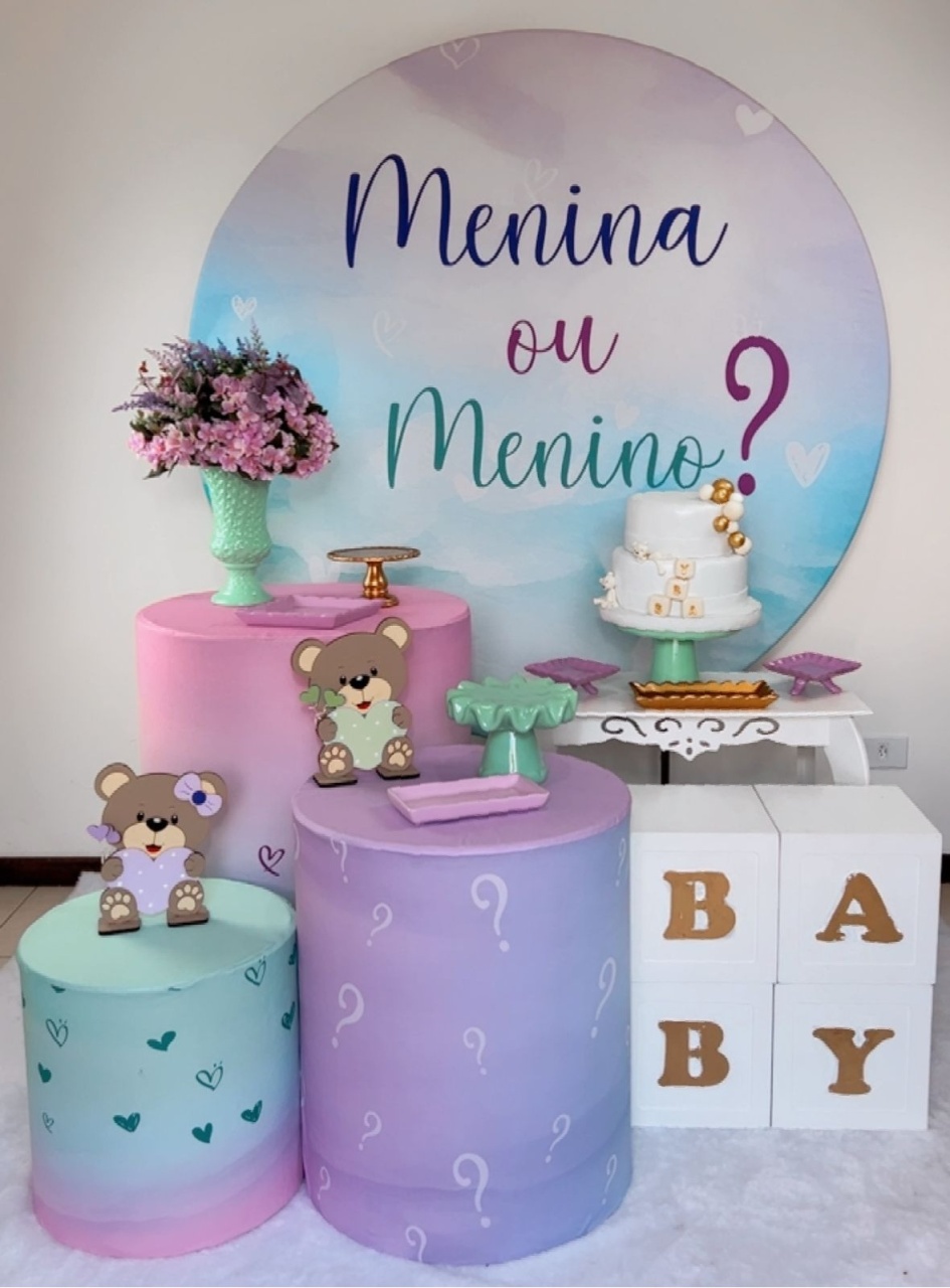 Kit Ouro Chá Revelação - Lilás E Verde - Modelo 2. - TudFestas