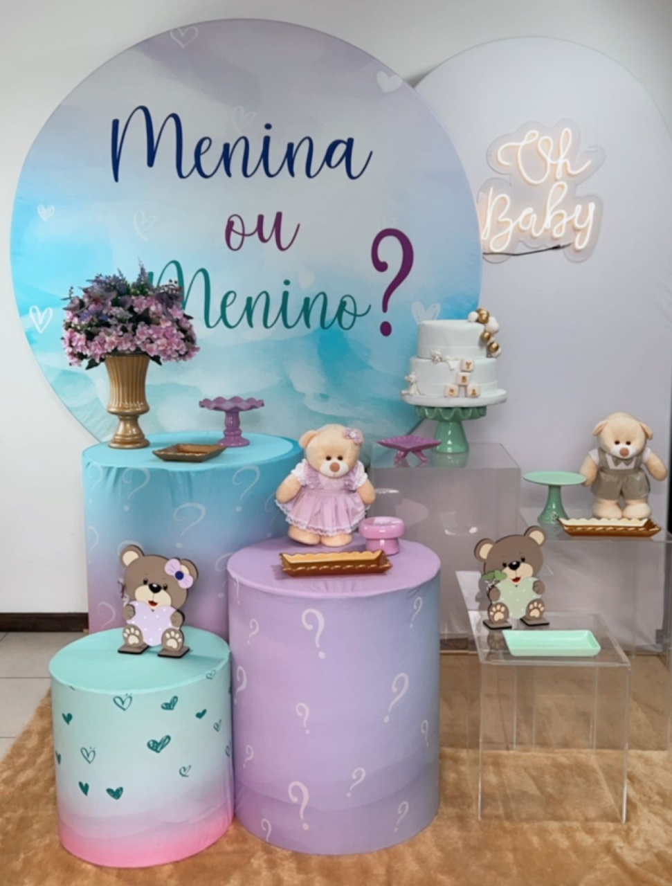 Composição Chá Revelação - Lilás E Verde - Cubos Acrílicos. - TudFestas