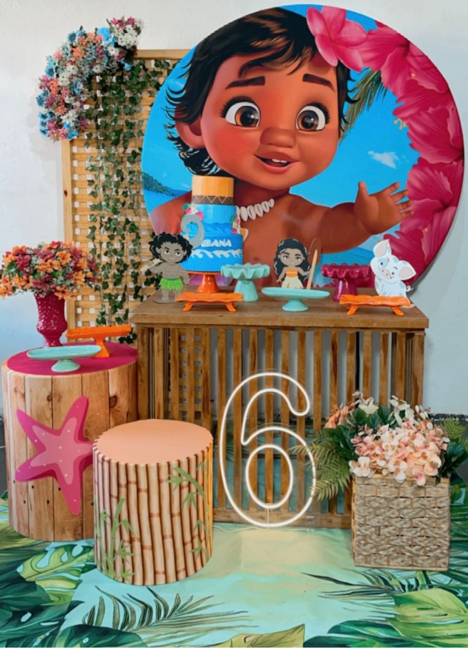 Moana Baby Fundo Rosa 3  Composição  - TudFestas
