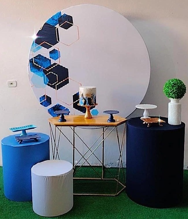 Kit Prata Azul Geométrico Branco - TudFestas