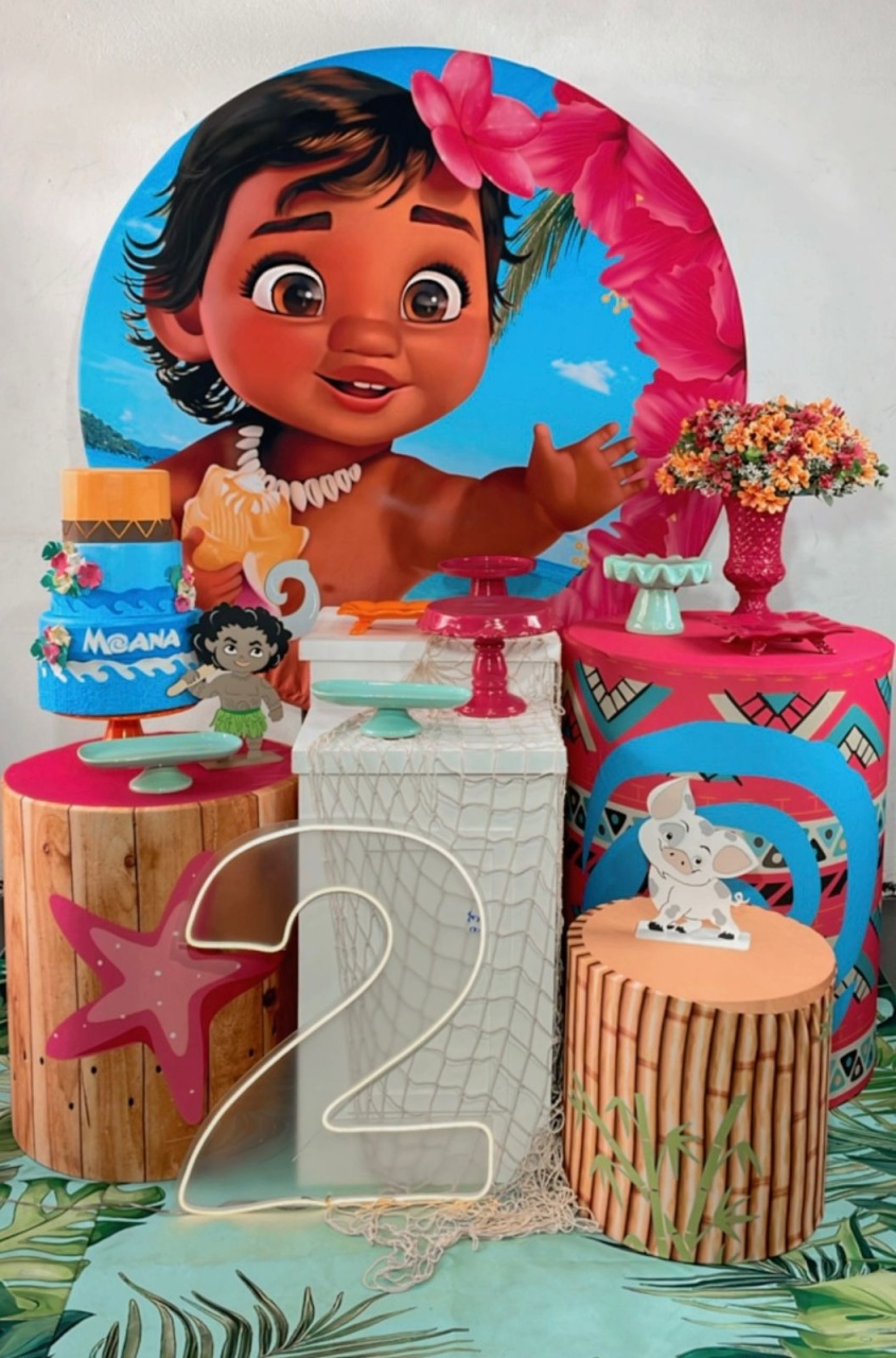 Kit Diamante Moana Baby Fundo Rosa Mod 2    - TudFestas