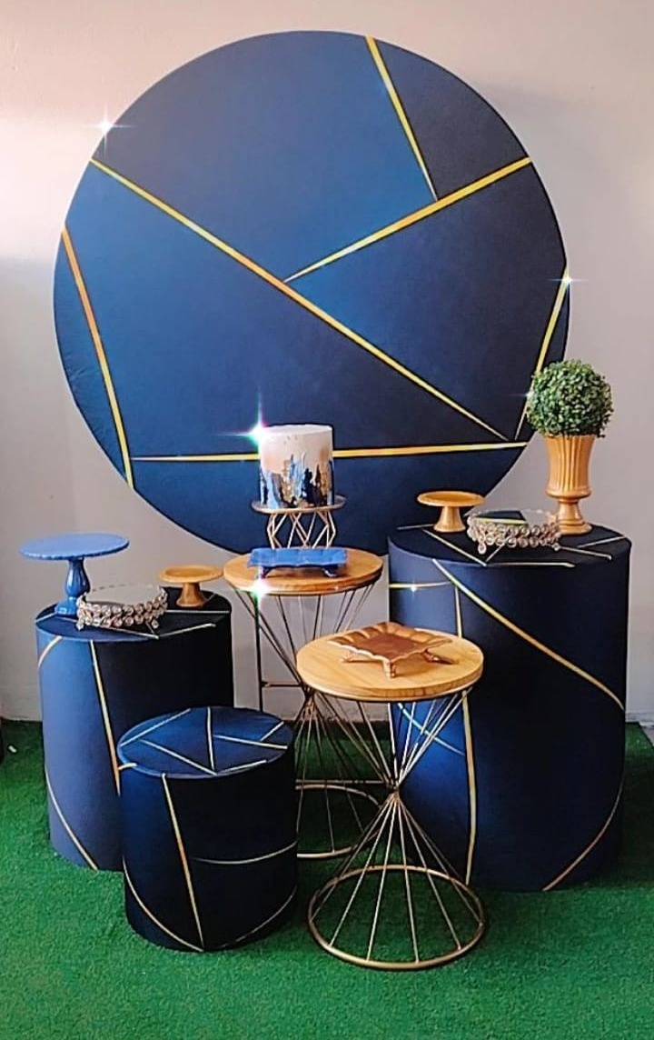 Kit Ouro Azul Geométrico - Modelo 2  - TudFestas