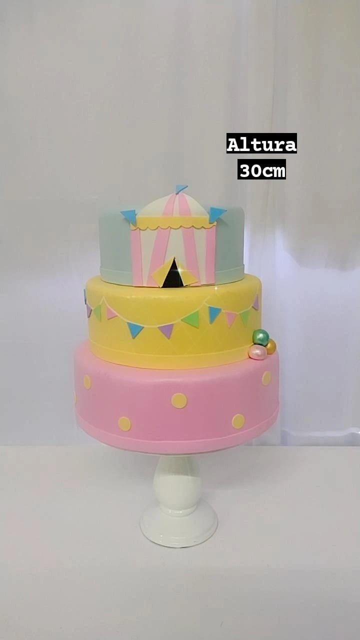 Bolo Fake Circo Rosa - TudFestas